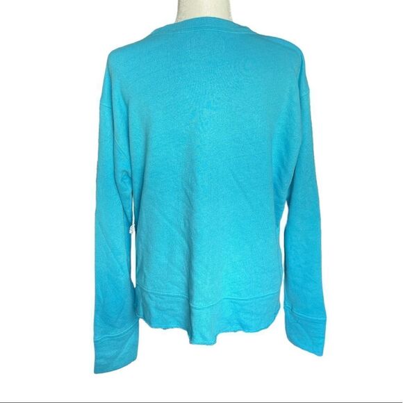 WHEAT Blue Pullover Sweater Raw Edge Hem True Blue Size Large - Picture 2 of 5